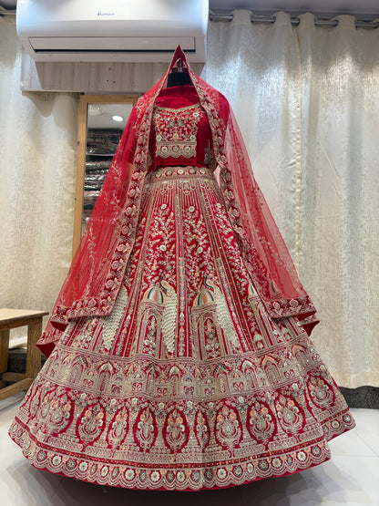 Glamorous maroon peacock bridal Lehenga