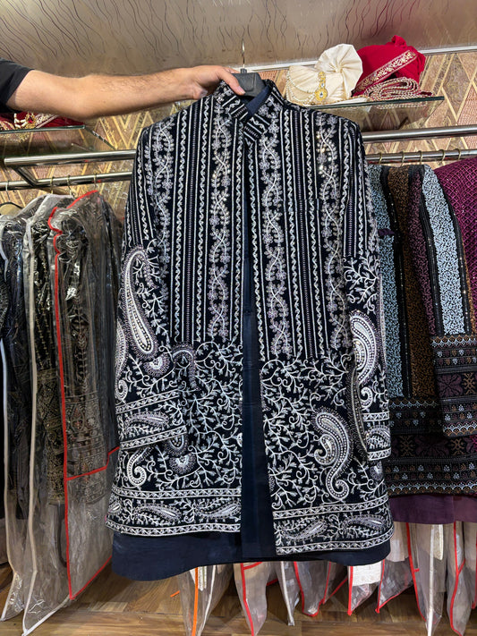 Black Jodhpuri indo western blazer kurta Sherwani