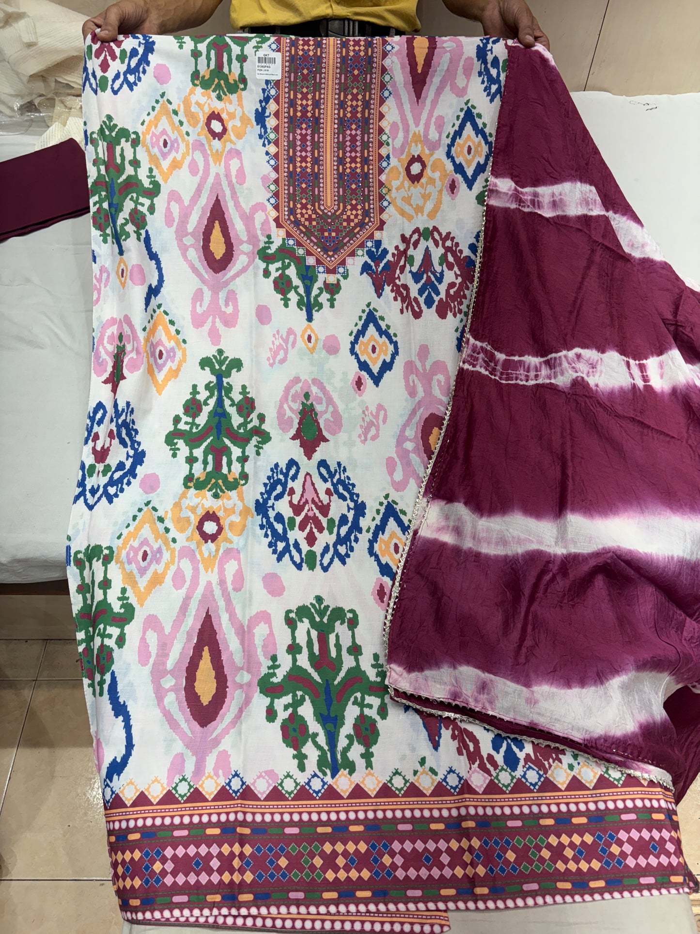 Engaging maroon summer cotton unstitched suit ( free size )