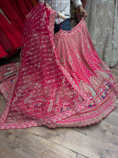 Rani pink peacock handwork Bridal Lehenga - Shopping World