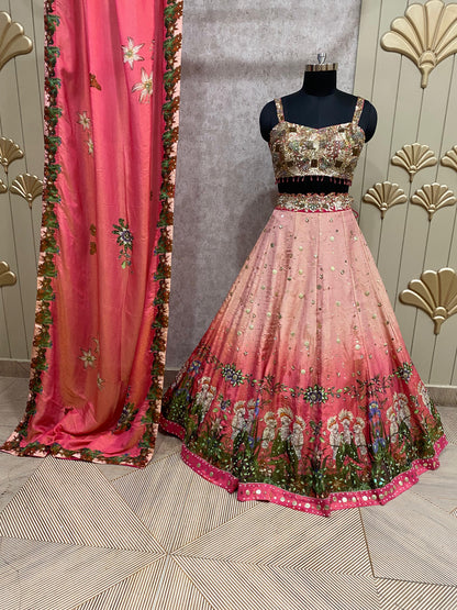Pink crop top lehenga