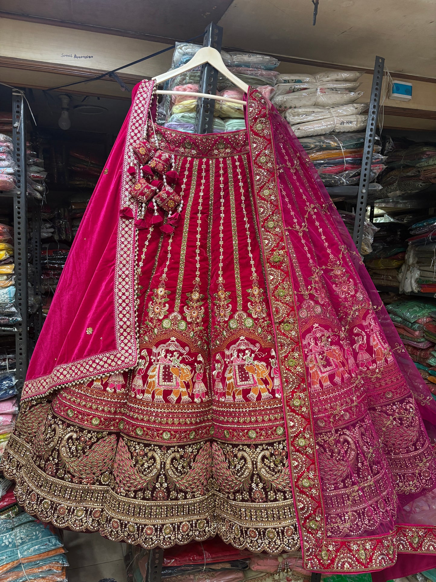 Pleasing Red Rani Pink Doli Barat Ball Bridal Lehenga