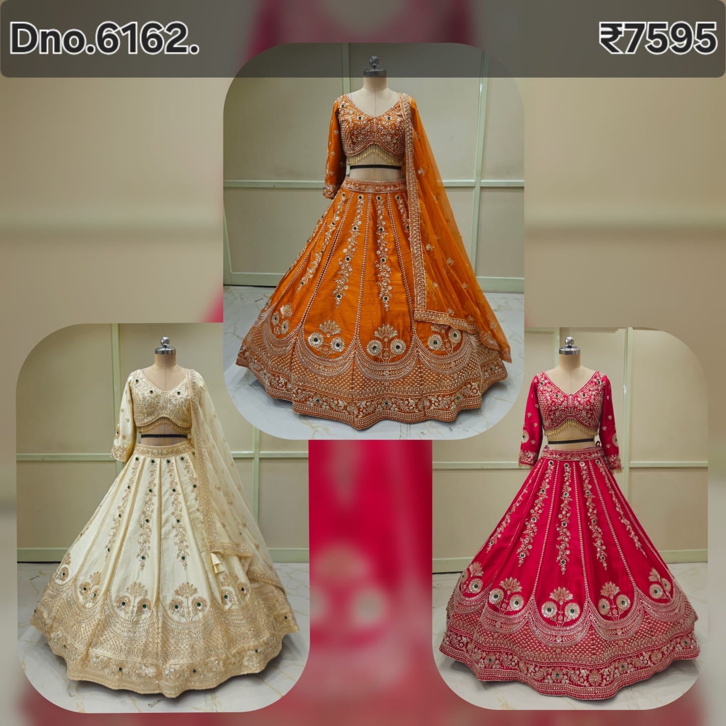 Rust Orange Golden Pink Crop Top Lehenga