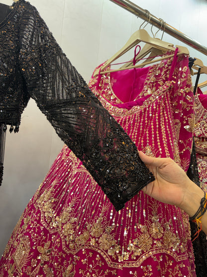 Designer Black Sequins Crop top Lehenga