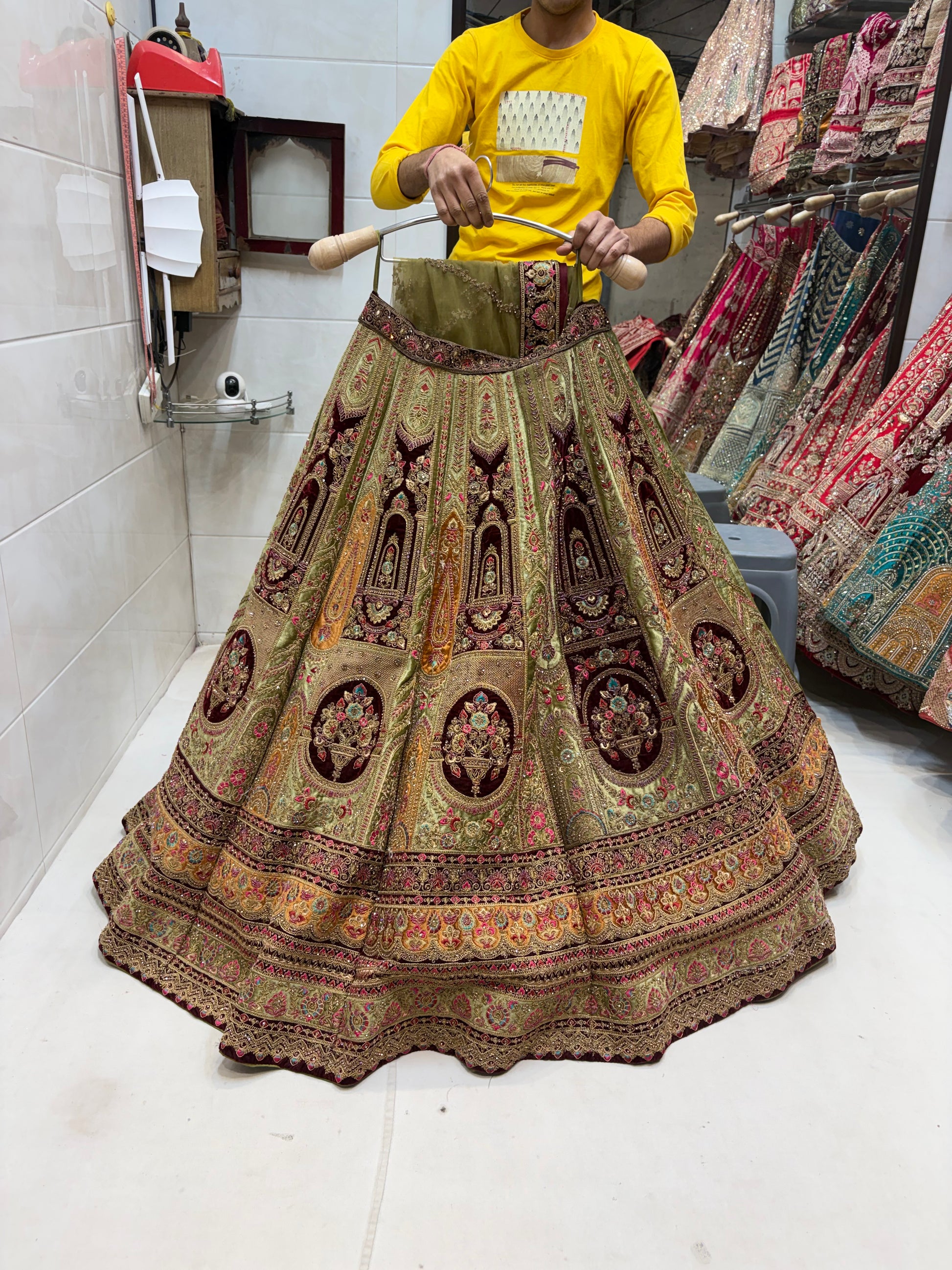 Designer maroon pistachio green Lehenga - Shopping World
