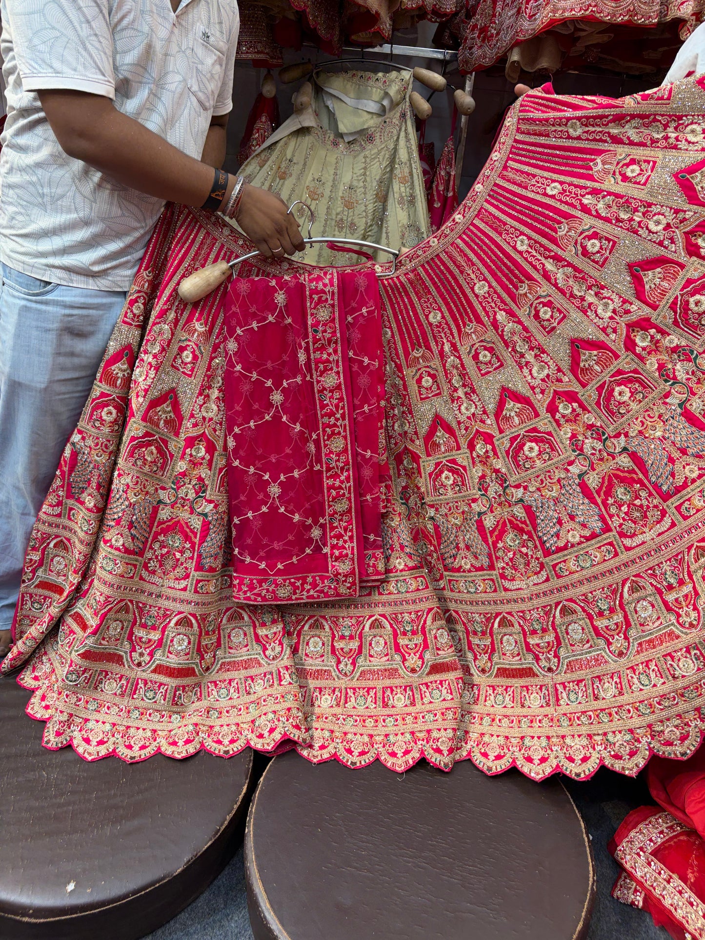Rani Pink Peacock Designer Bridal Lehenga