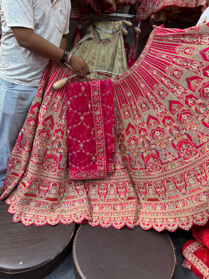 Rani Pink Peacock Designer Bridal Lehenga