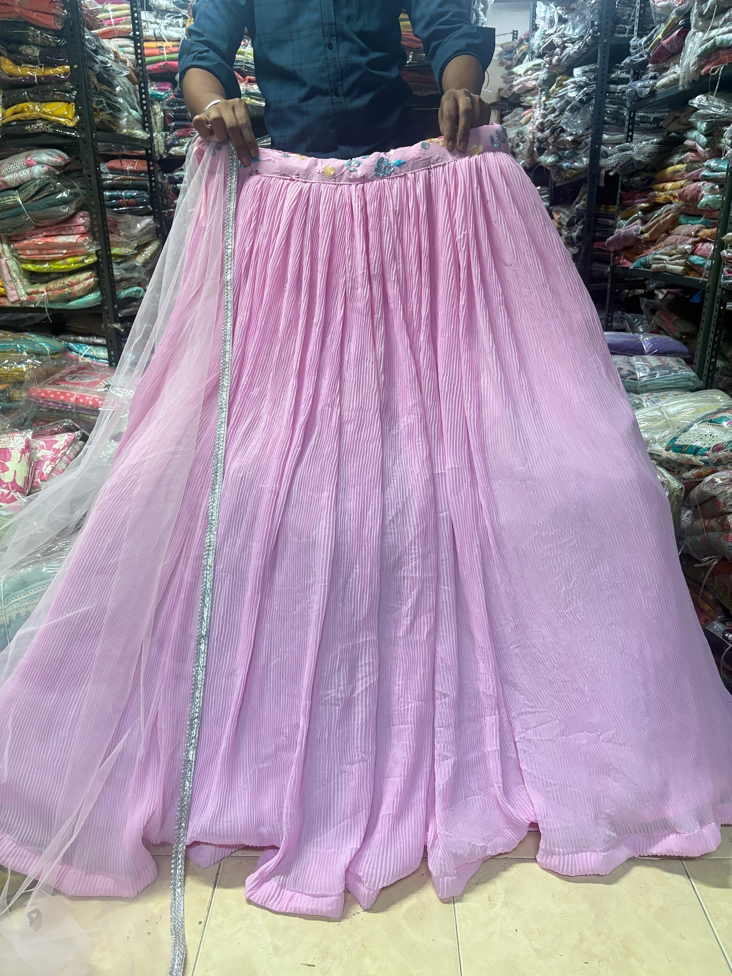 Eye catching pink crop top Lehenga