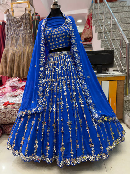 Royal Blue Mirror Work Designer Lehenga