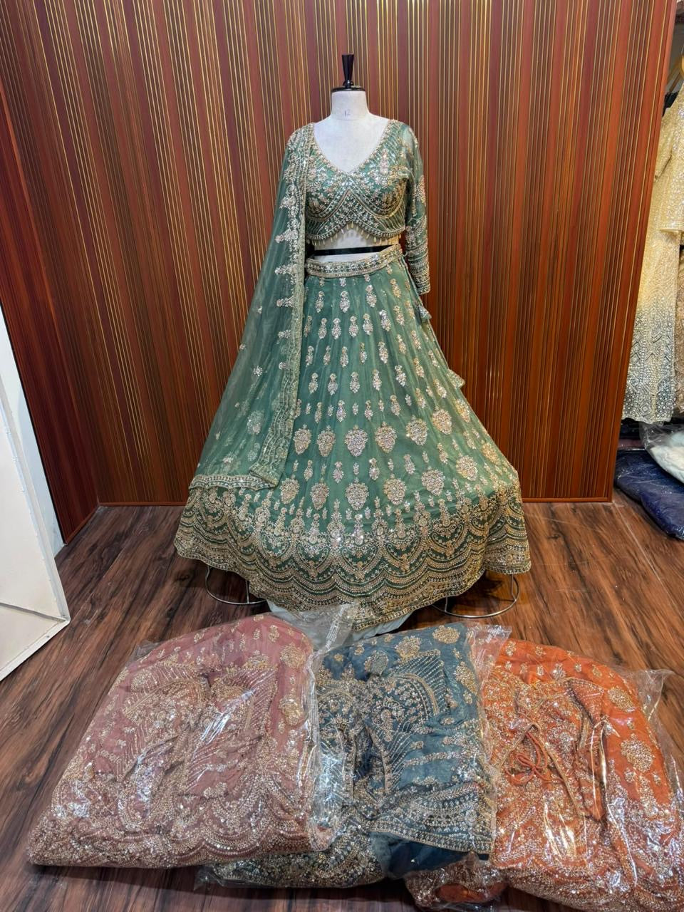 Green orange blue red crop top Lehenga