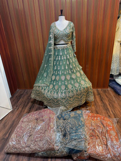 Green orange blue red crop top Lehenga