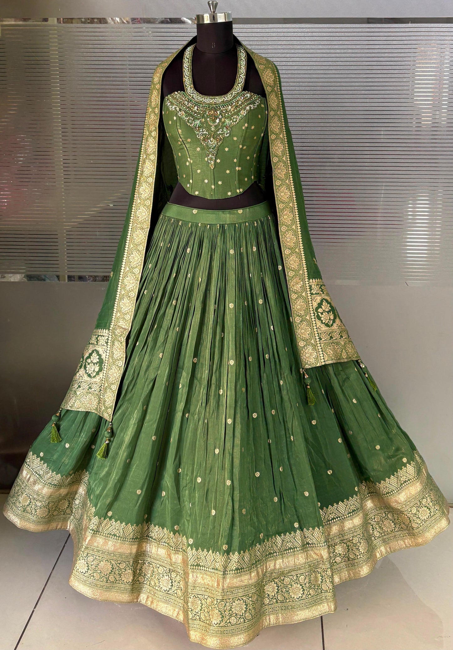 Green Designer Crop Top Lehenga