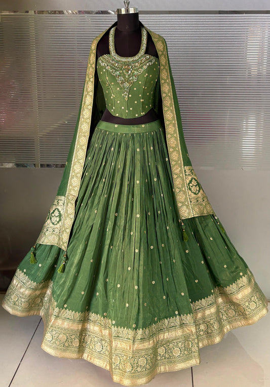 Green Designer Crop Top Lehenga