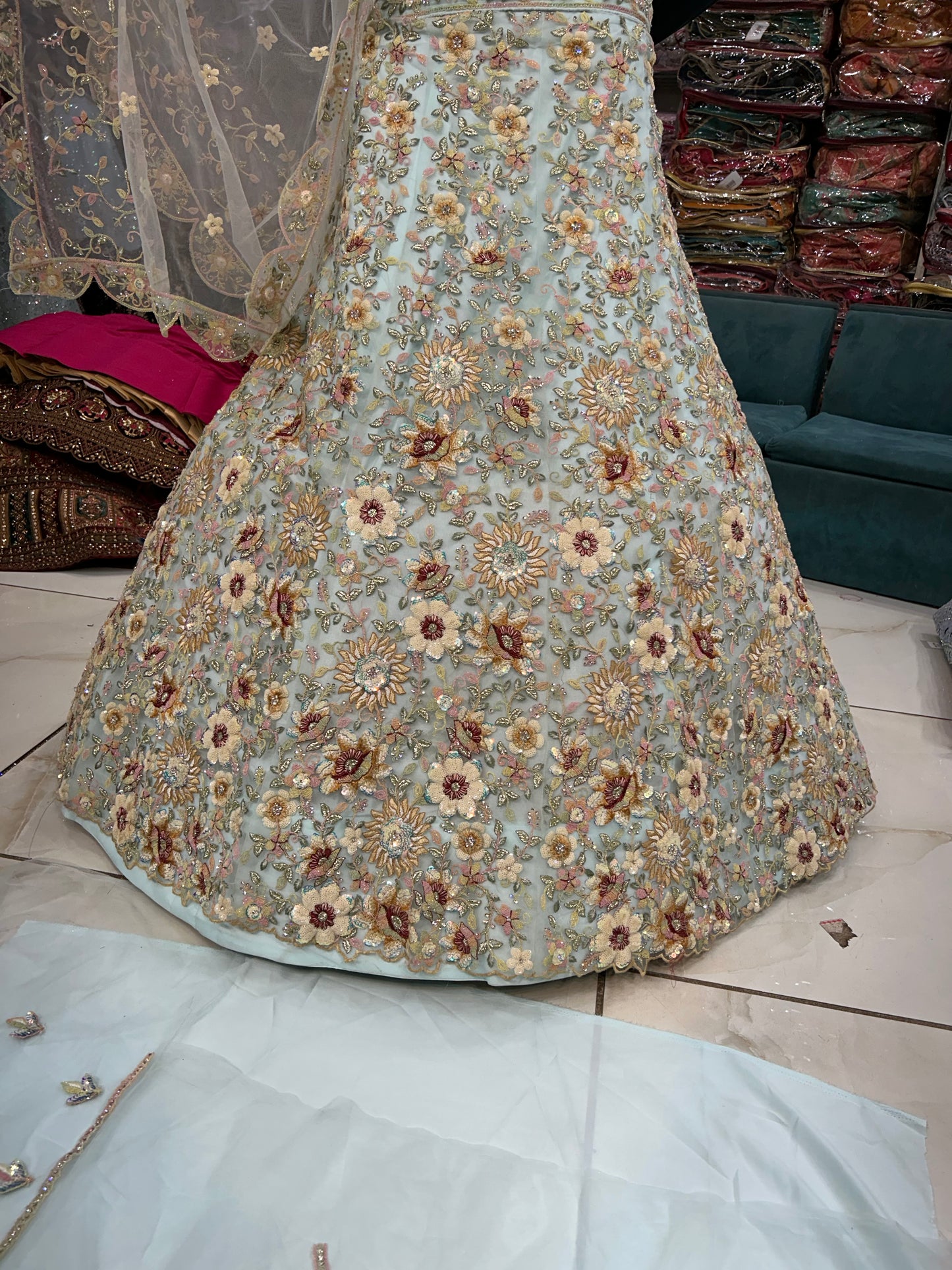 Amazing blue floral flower  lehenga
