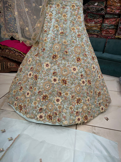 Amazing blue floral flower  lehenga