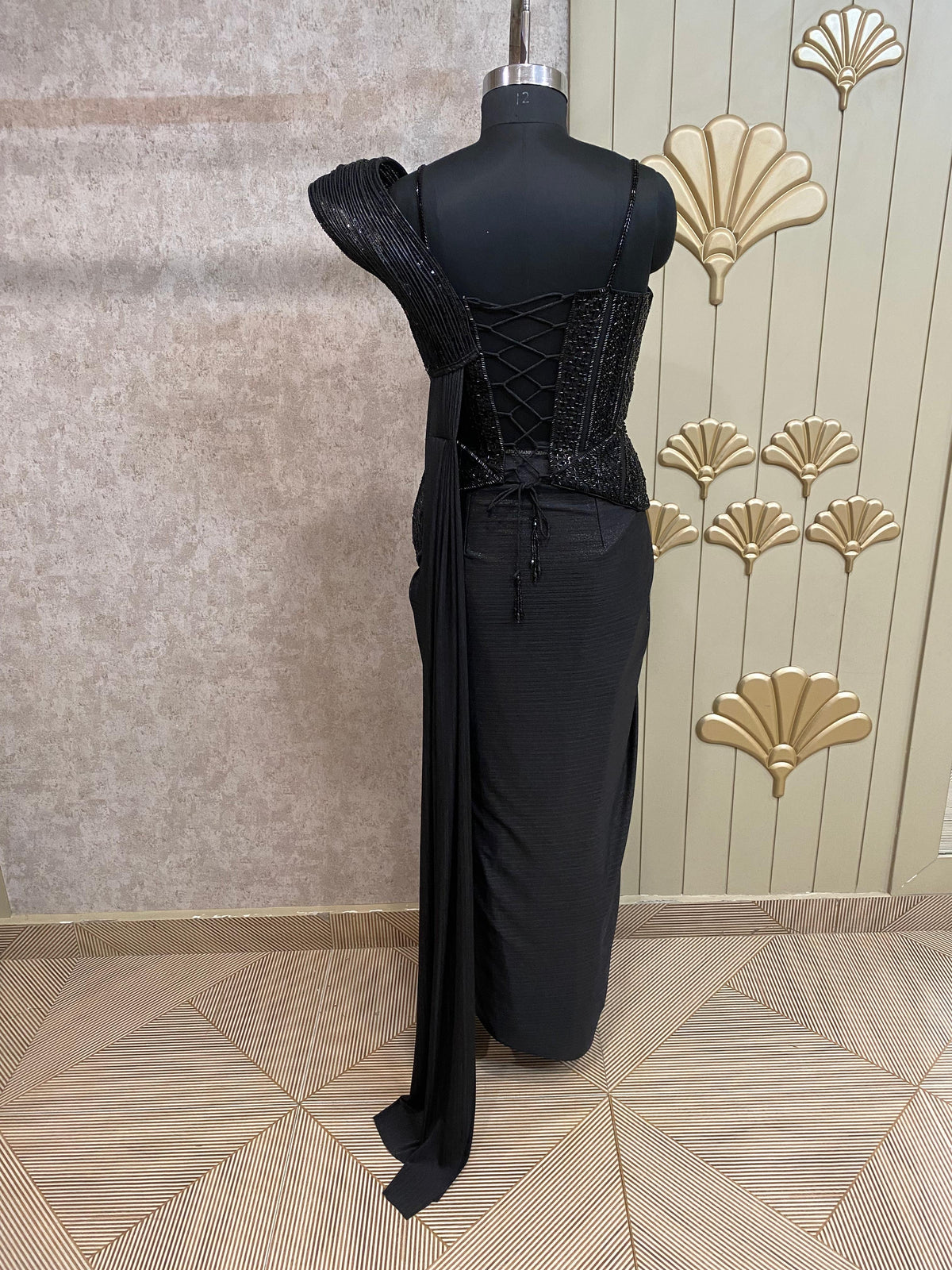 Black Designer Ready To Wear Drape Saree