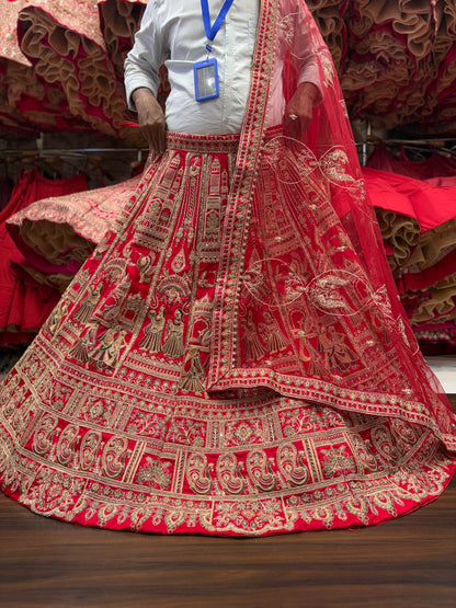 Embellished Doli barat Red bridal Lehenga