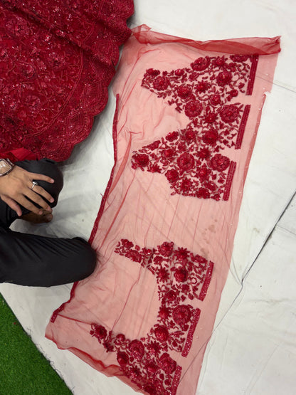 Red On Red monotone Lehenga