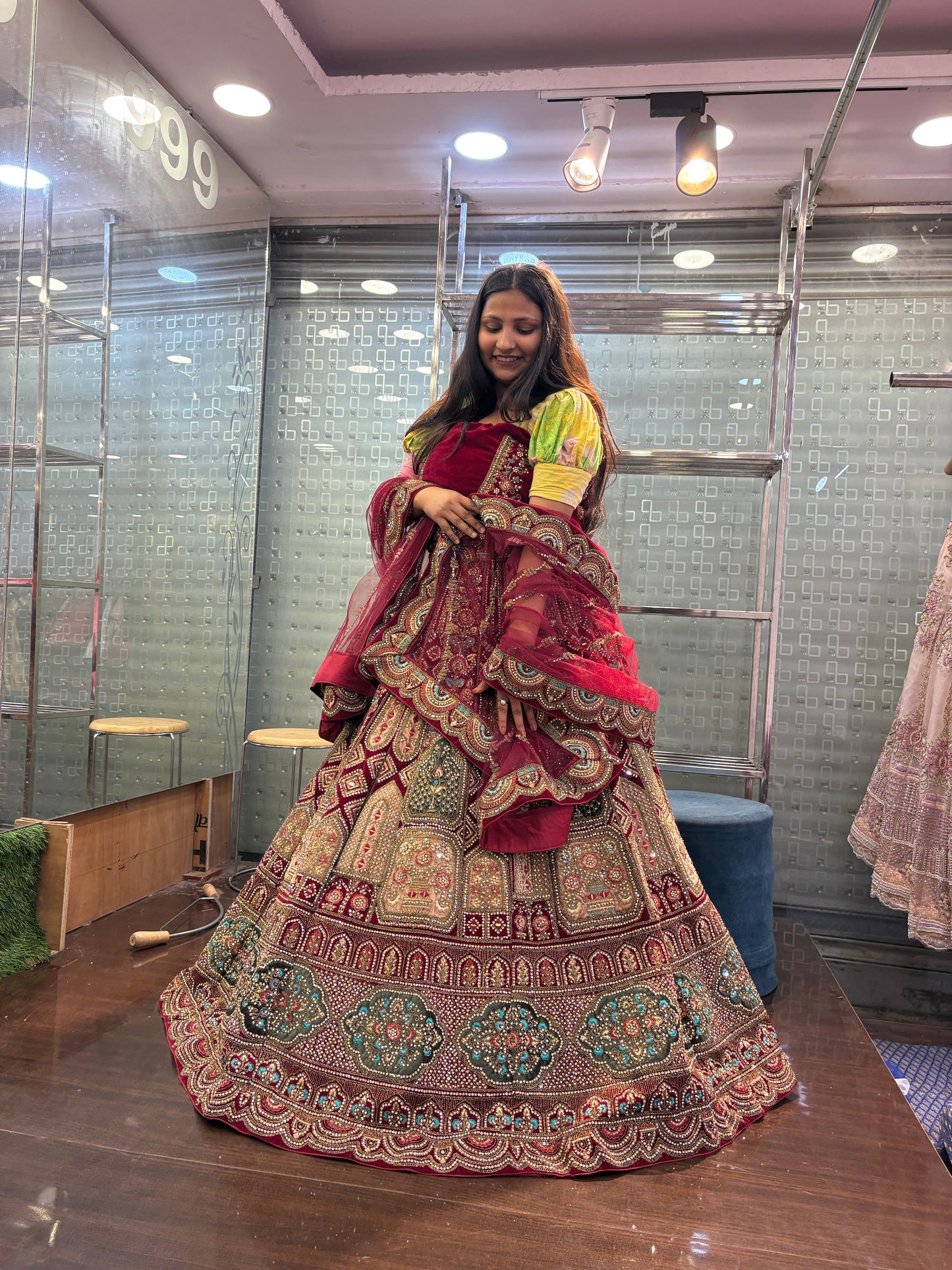 Attractive maroon bridal Lehenga happy customer