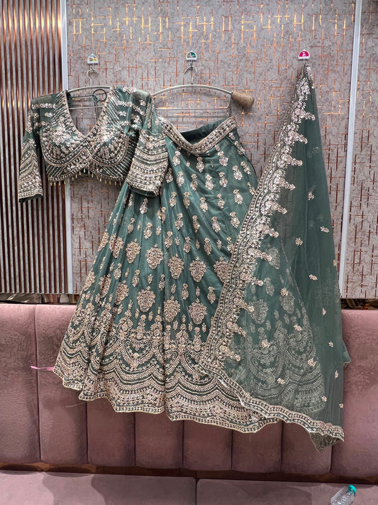 Green Crop Top Lehenga