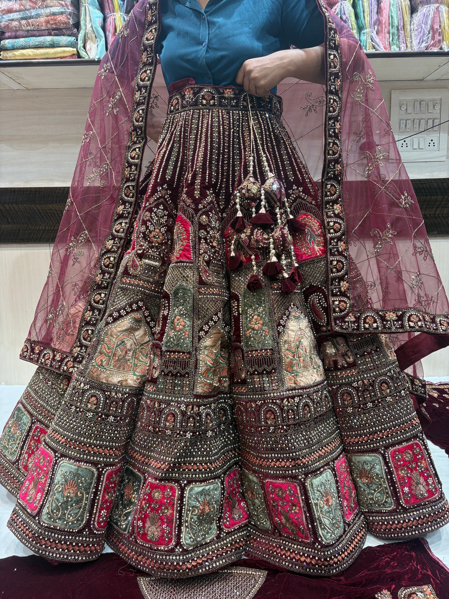 Beautiful Maroon Doli Barat Ball bridal Lehenga