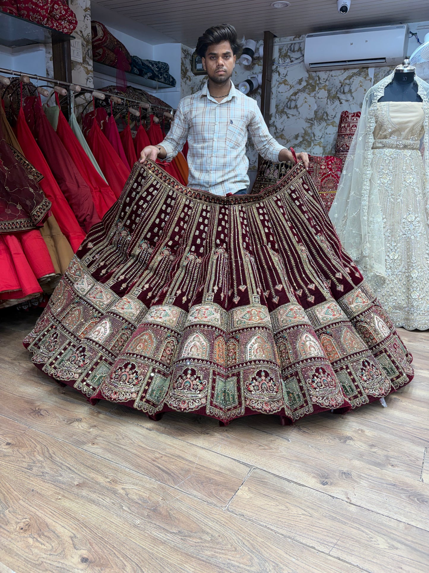 Dark Maroon Ball Bridal Lehenga - Shopping World