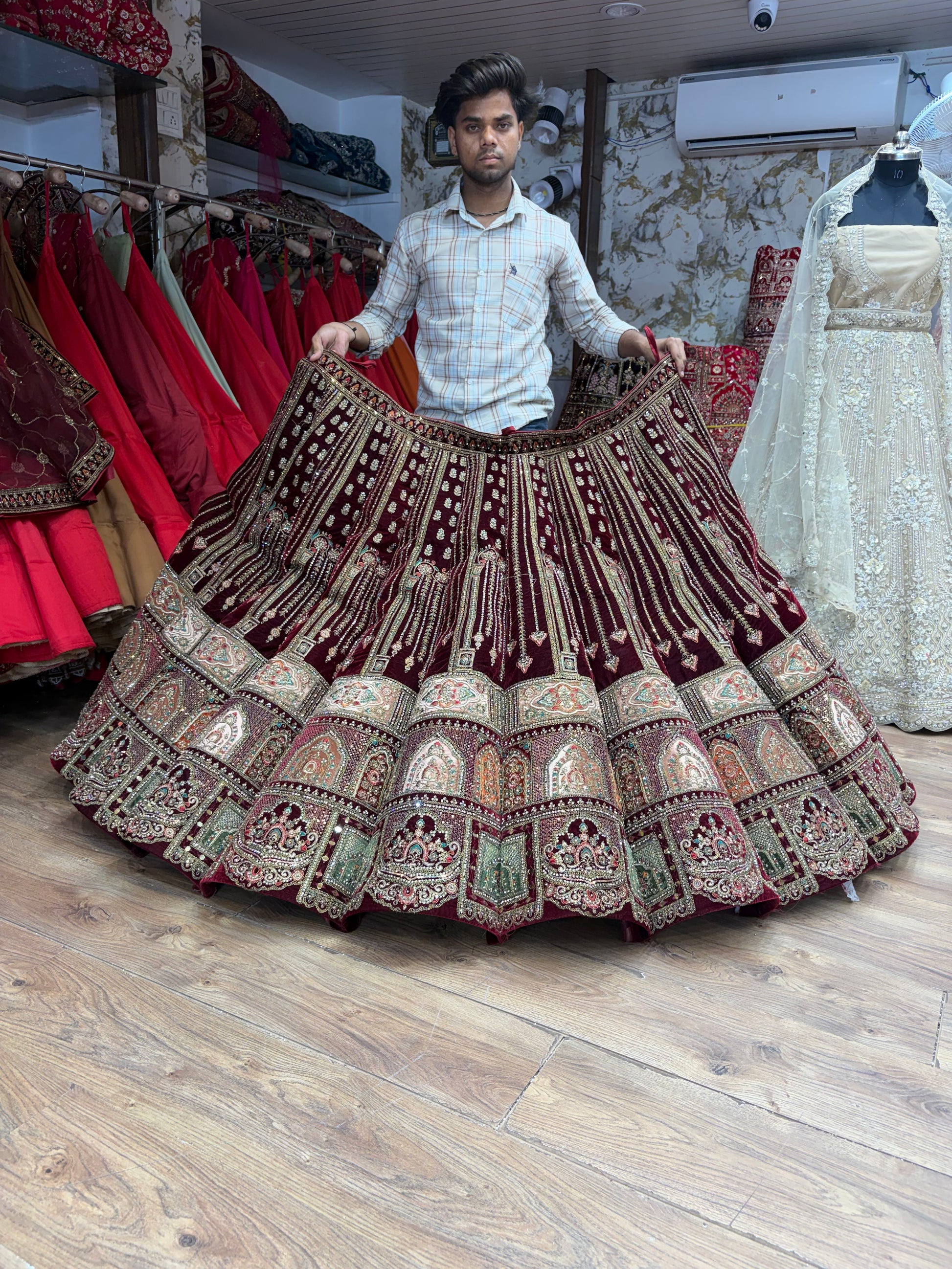 Dark Maroon Ball Bridal Lehenga - Shopping World
