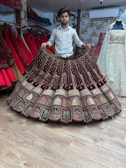 Dark Maroon Ball Bridal Lehenga - Shopping World