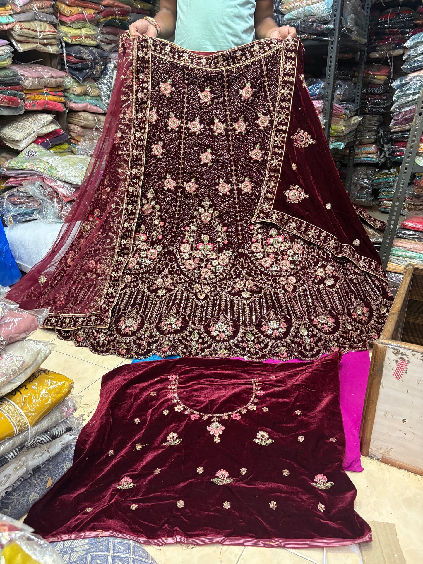 Charming maroon Double Duptta Bridal Lehenga