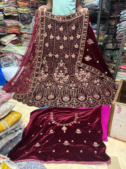 Charming maroon Double Duptta Bridal Lehenga
