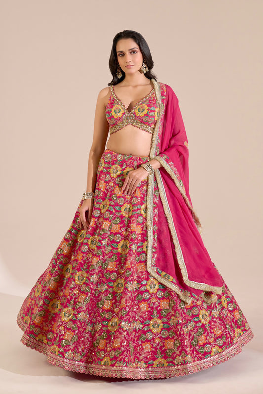 Hot Pink Designer Crop Top Lehenga