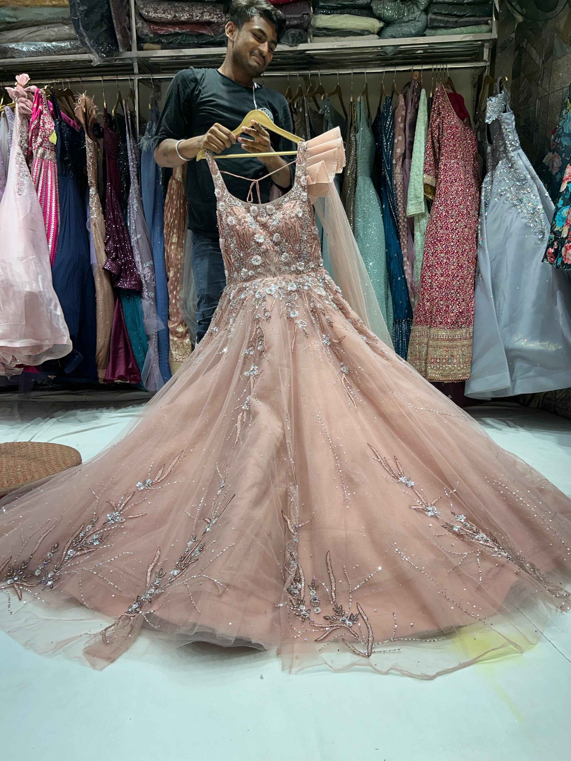 Pink Peacock Color Dress Light Baby Pink Designer Gown – Shopping