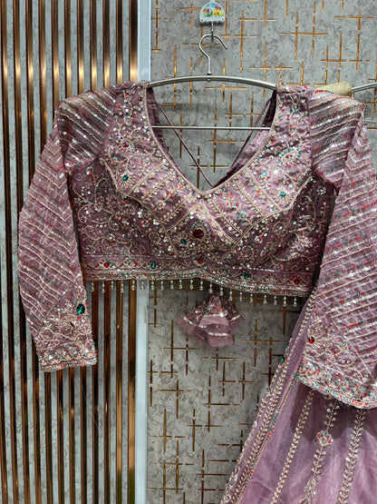 Pink Crop top Lehenga