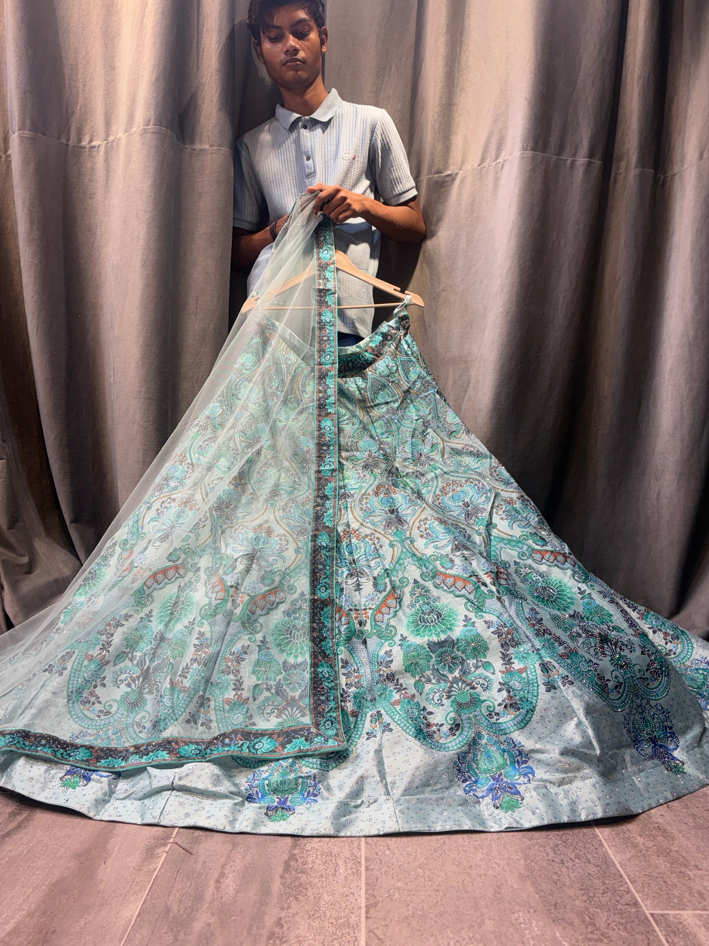 Good looking Green Crop Top Lehenga