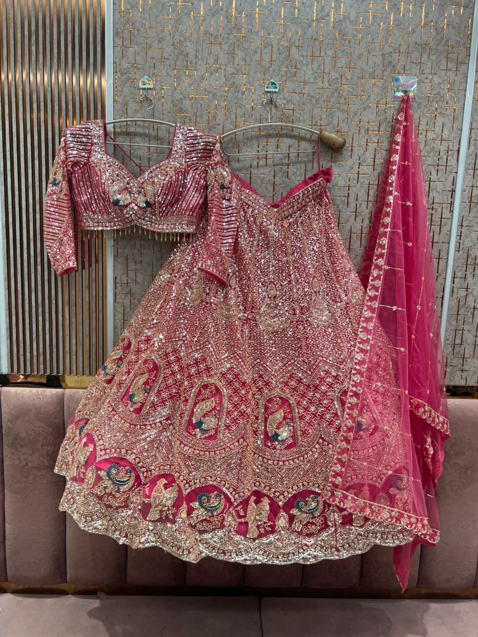 Maroon Peacock Crop Top Lehenga