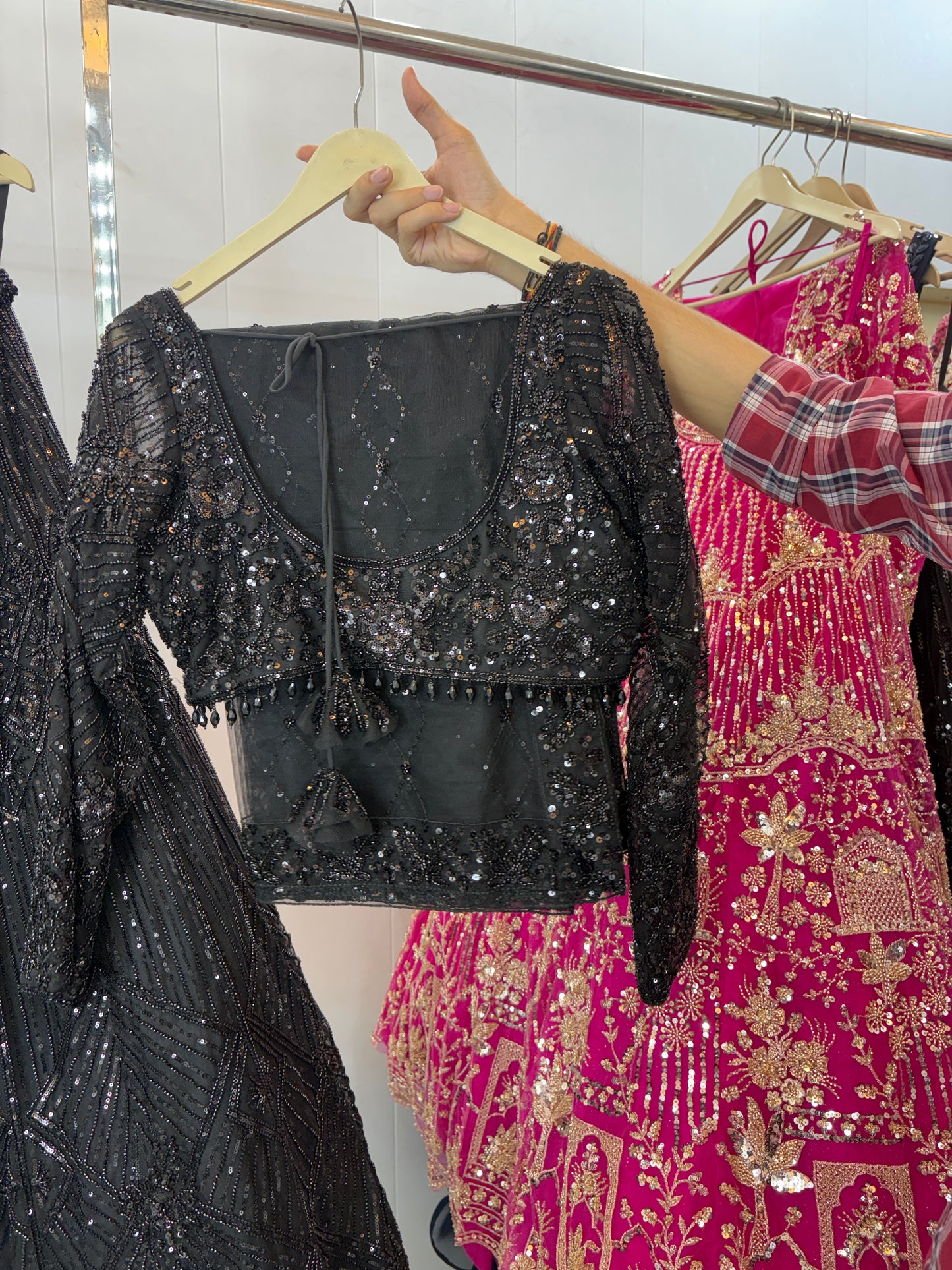 Designer Black Sequins Crop top Lehenga