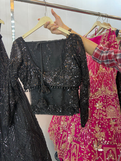 Designer Black Sequins Crop top Lehenga