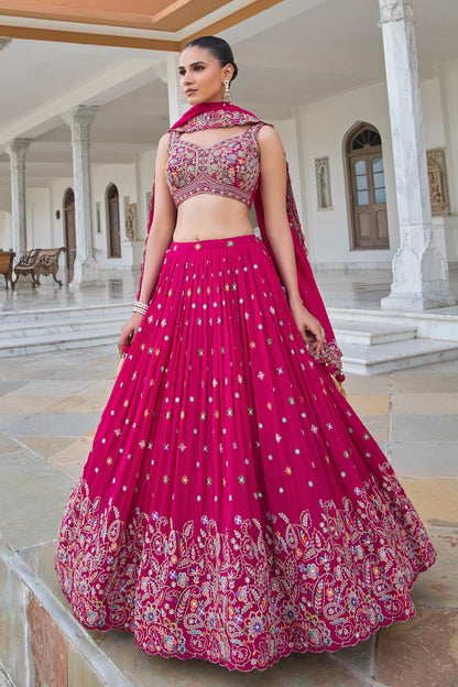 Hot Pink Crop Top Lehenga - Shopping World