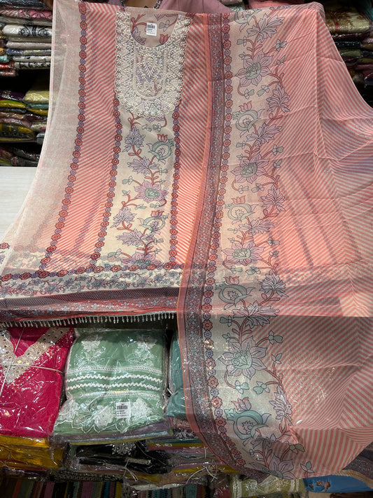 Charming ivory pink Unstitched suit