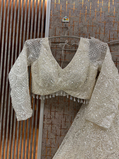 White Brown Double Shade Crop Top Lehenga