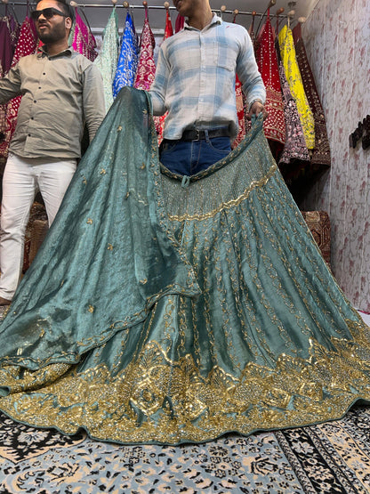 Heavy bottle green sequence lehenga