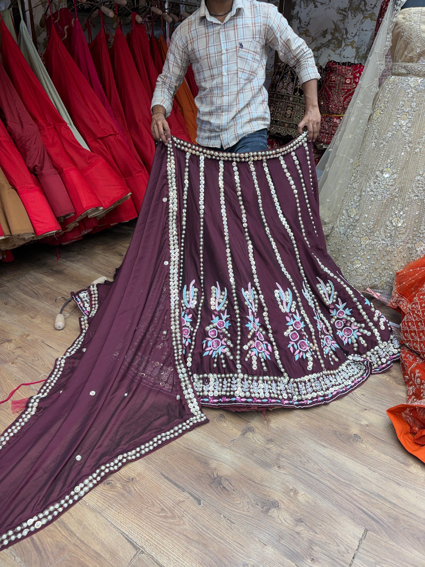 Wine purple Pearl Lehenga