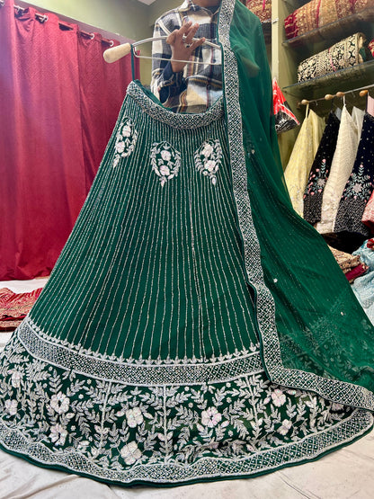Fantástica lehenga verde oscuro