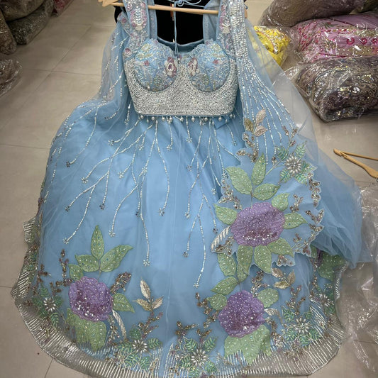 Khoobsurat Blue Pdp Ready to wear Crop top Lehenga