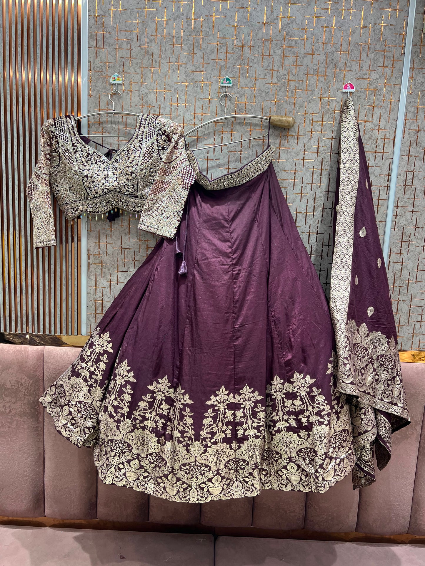 Rust Orange Designer Crop Top Lehenga