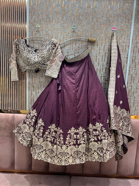 Maroon Designer Crop Top Lehenga