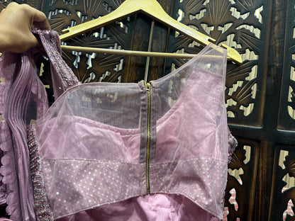 Embellished pink Frill crop top Lehenga