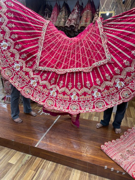 Rani Pink Designer handwork Bridal Lehenga
