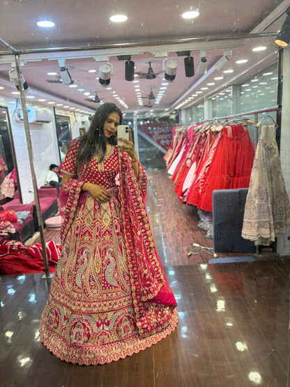 Glamorous red rani pink peacock bridal Lehenga