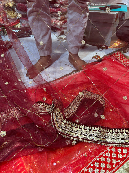 Heavy maroon Rajwada marwadi bridal lehenga